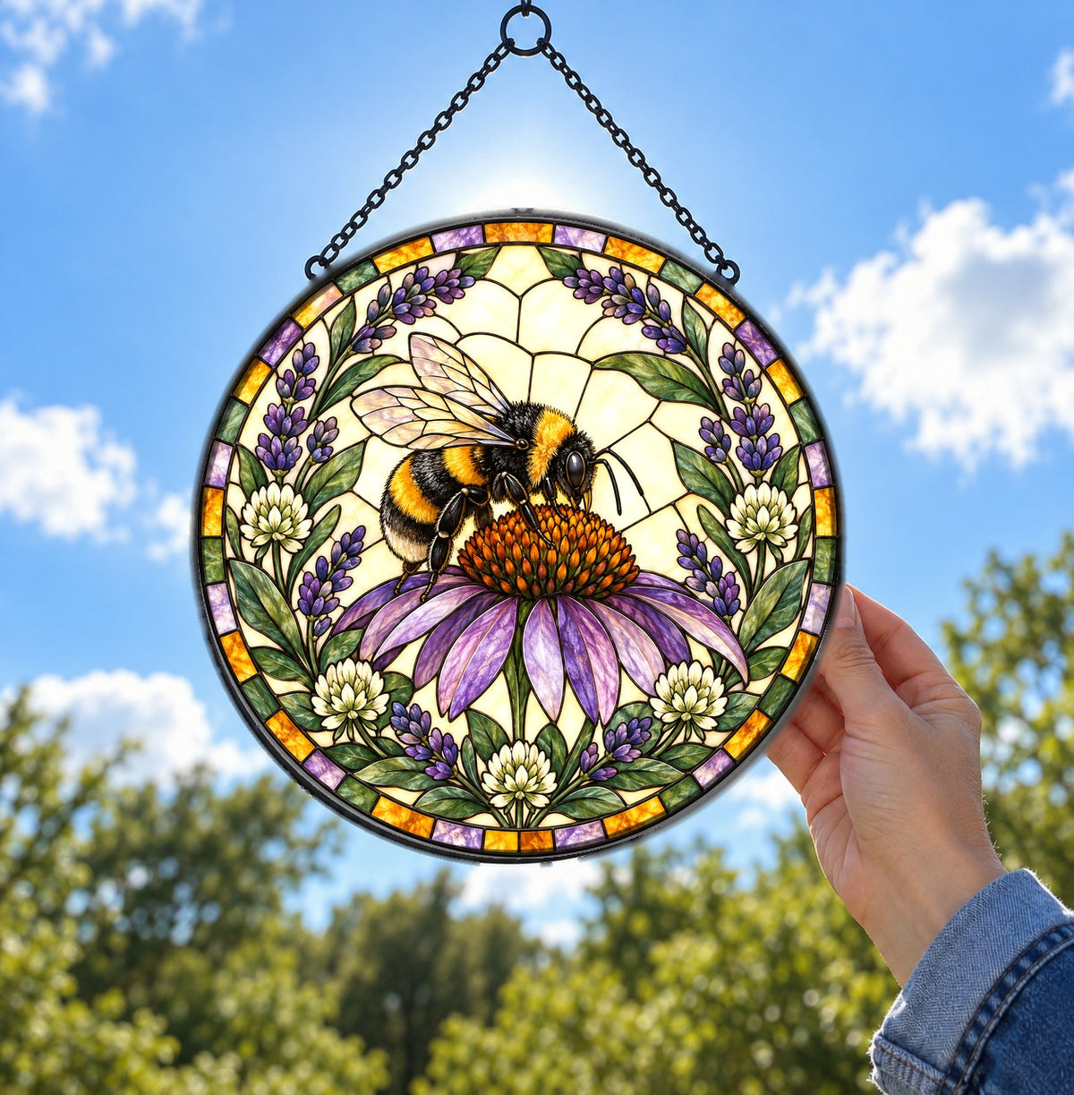 Bumblebee Coneflower Suncatcher Glass Window Hanging Ornament