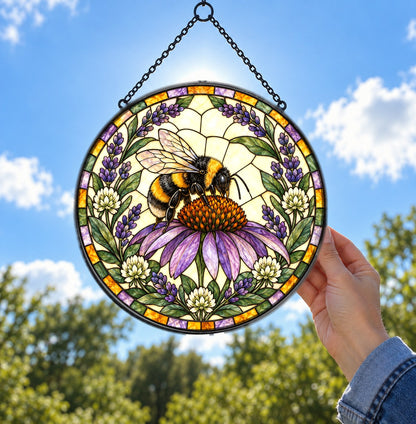 Bumblebee Coneflower Suncatcher Glass Window Hanging Ornament