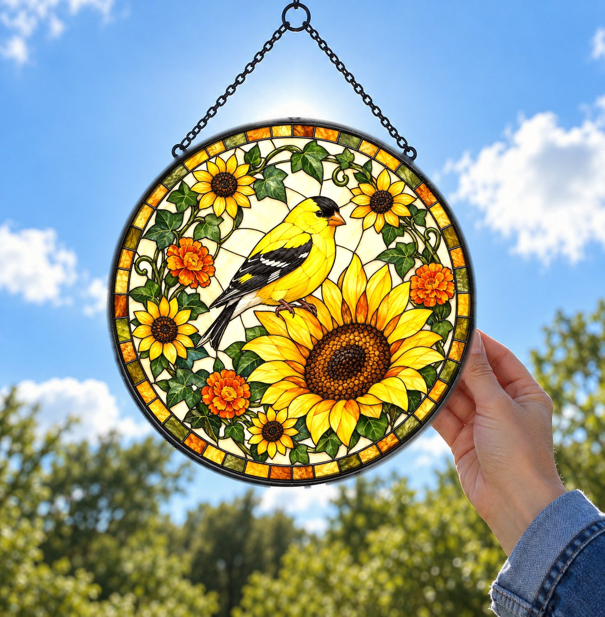 Golden Finch Sunflower Suncatcher Window Hanging Ornament