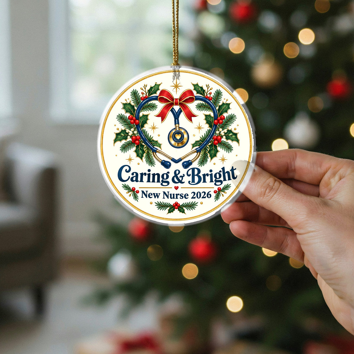 Caring and Bright New Nurse 2026 Ceramic Christmas Ornament