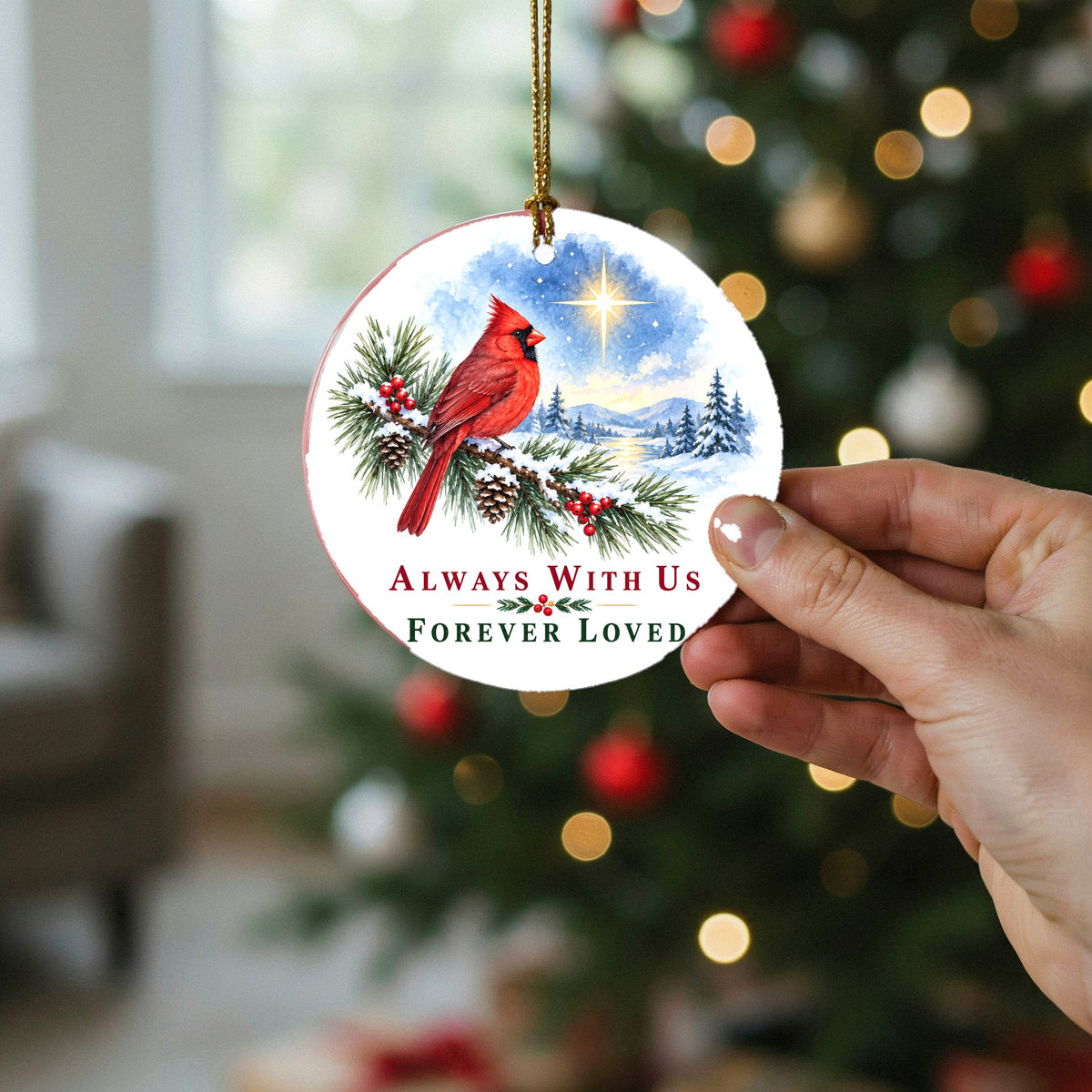 Winter Cardinal Memorial Keepsake Ceramic Christmas Ornament