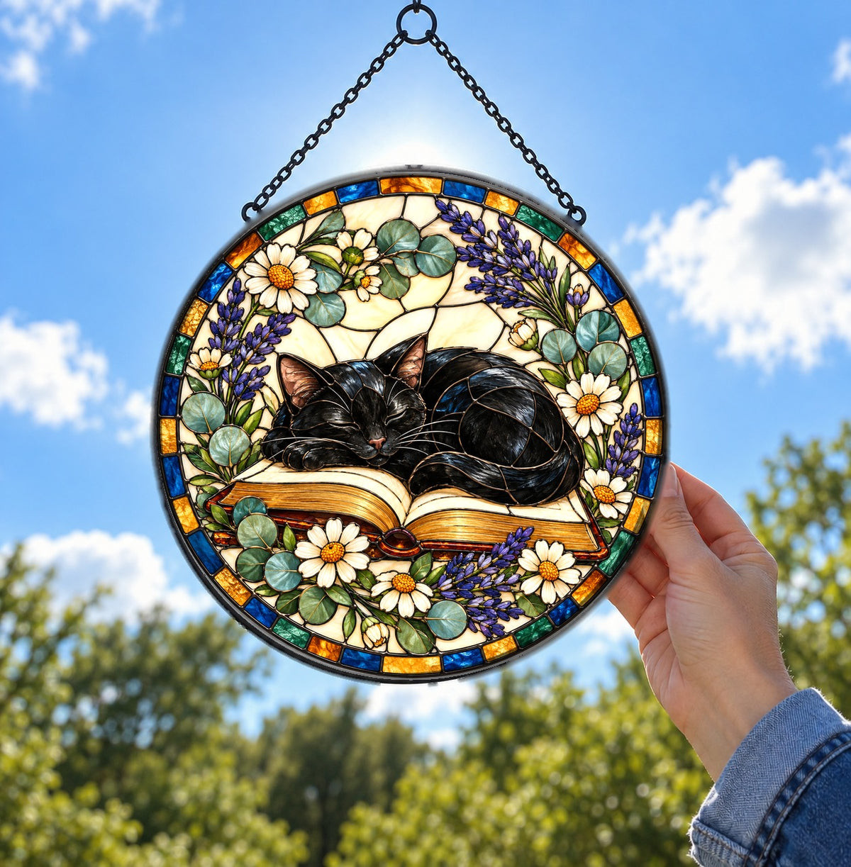 Cozy Cat Nook Stained Glass Suncatcher Window Hanging Ornament
