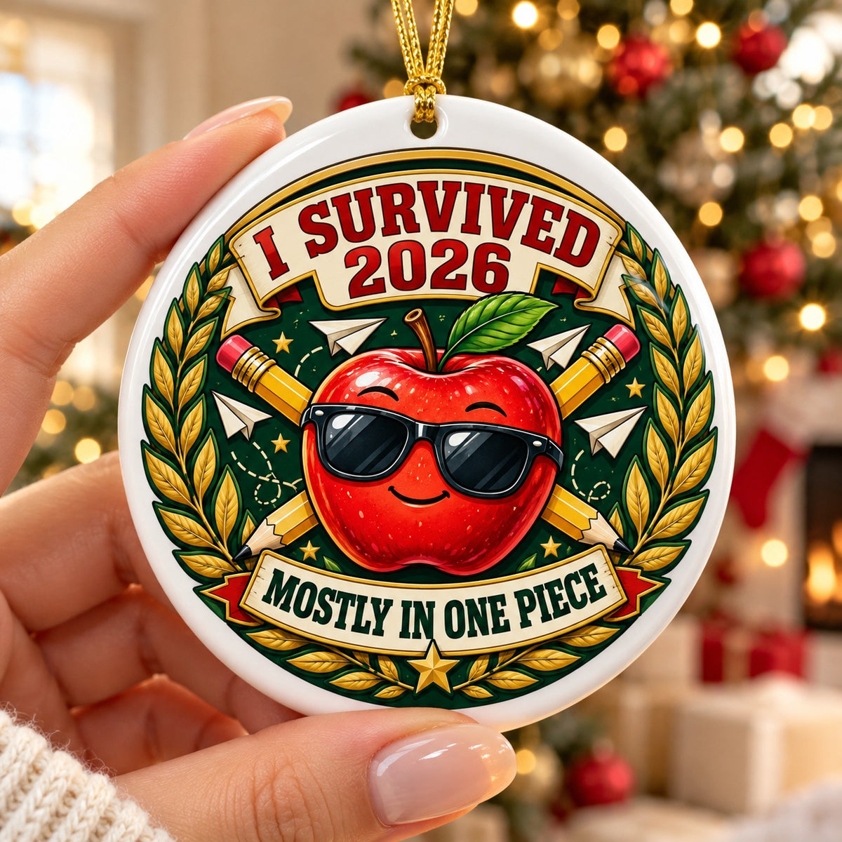 Teacher Survival Medal 2026 Christmas Ornament, Ceramic School Gift