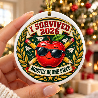 Teacher Survival Medal 2026 Christmas Ornament, Ceramic School Gift