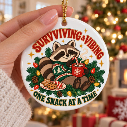 Cozy Trash Panda Raccoon Christmas Ornament, Holiday Self-Care Gift