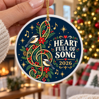 Botanical Clef Folk Art Christmas Ornament, Heart Full of Song Keepsake