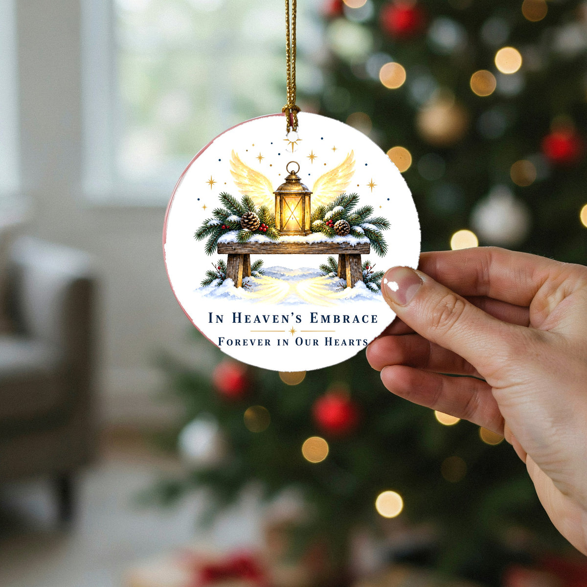Heavens Embrace Lantern Memorial Ceramic Christmas Ornament