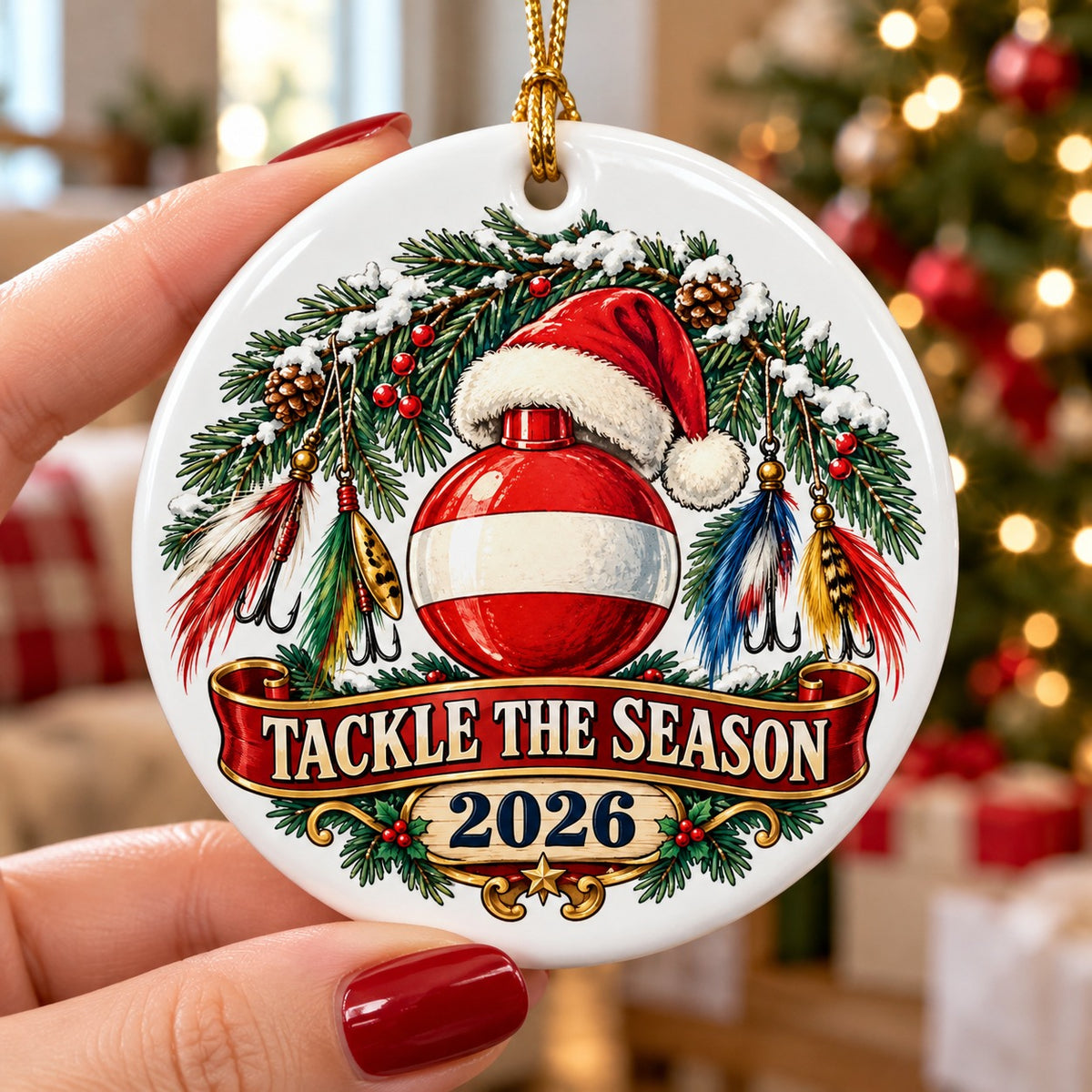 Tackle The Season Fishing Ceramic Christmas Tree Ornament