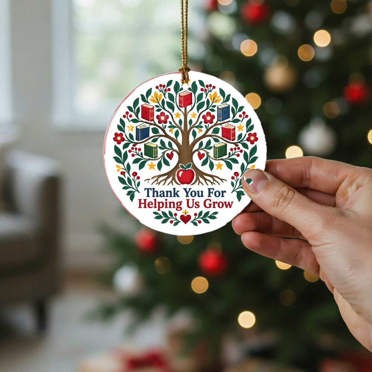 Folk Art Educator Tree Ceramic Christmas Ornament for Teachers