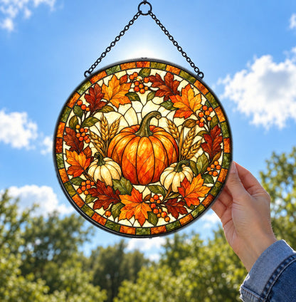 Autumn Heirloom Harvest Glass Suncatcher Window Hanging Ornament