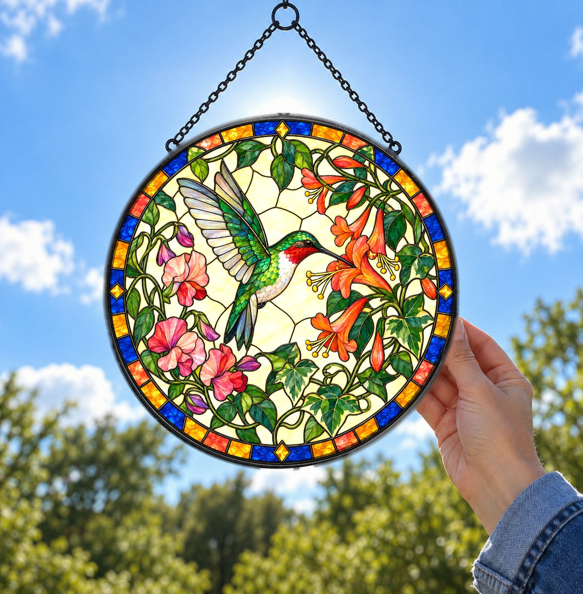 Ruby Nectar Glow Hummingbird Suncatcher Window Hanging Ornament
