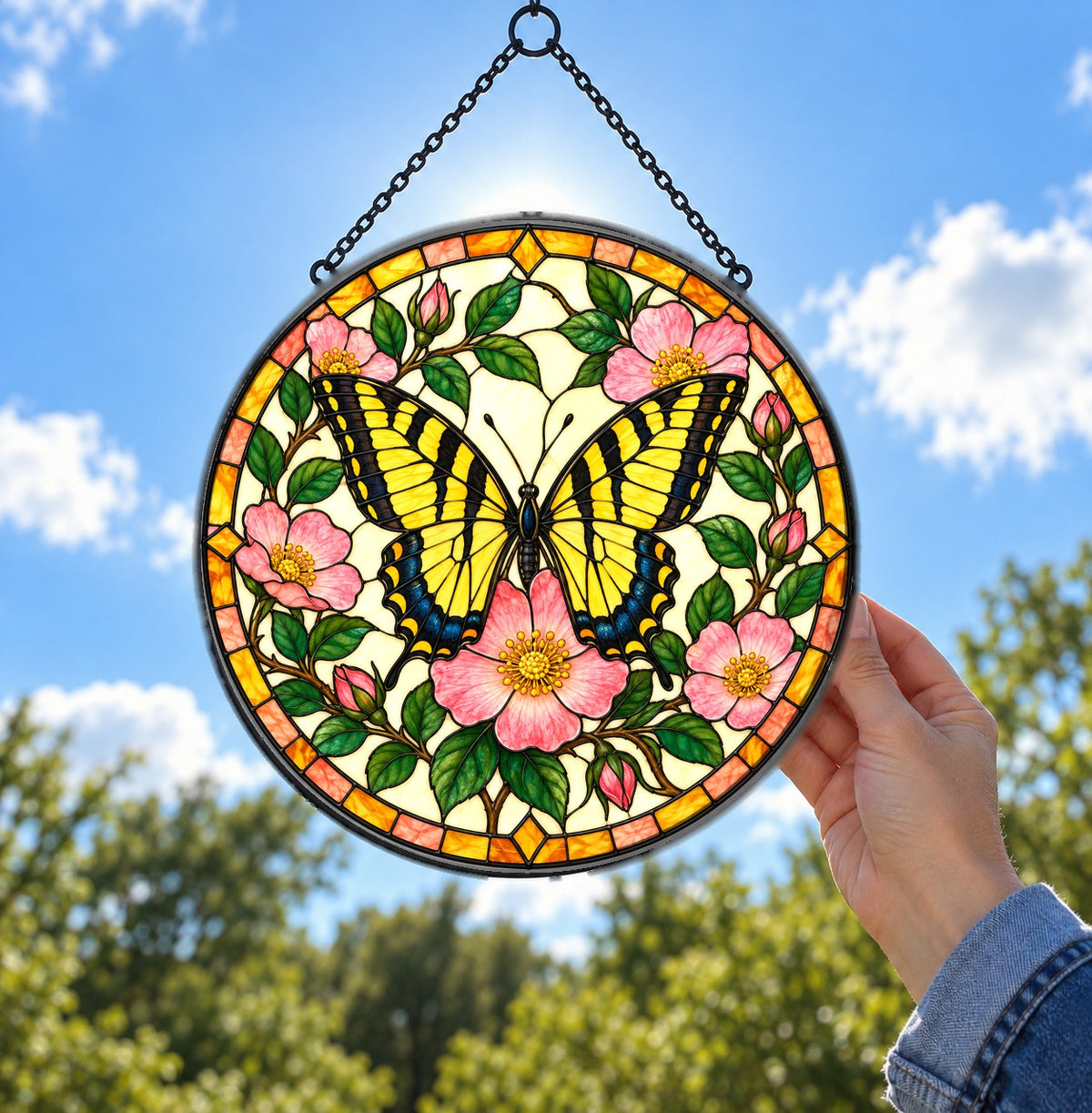 Sunlit Swallowtail Butterfly Glass Suncatcher Window Hanging Ornament