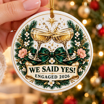 Midnight Toast Engagement Badge Ceramic Christmas Ornament