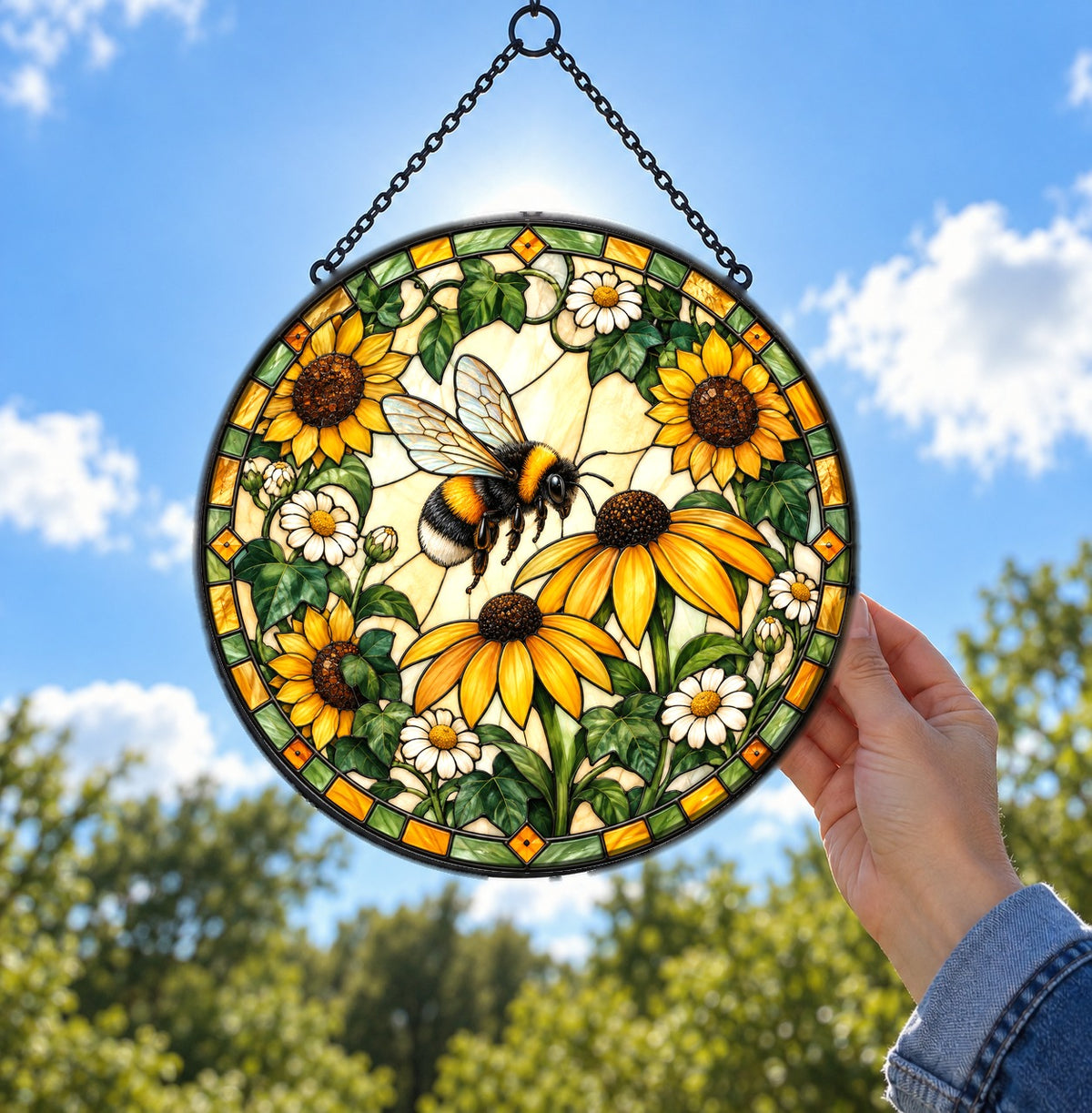 Sunlit Flight Bumblebee Glass Suncatcher Window Hanging Ornament