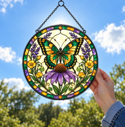 Swallowtail Butterfly and Coneflower Suncatcher Ornament Window Decor