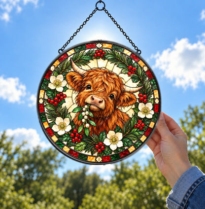 Winter Mistletoe Highland Calf Suncatcher