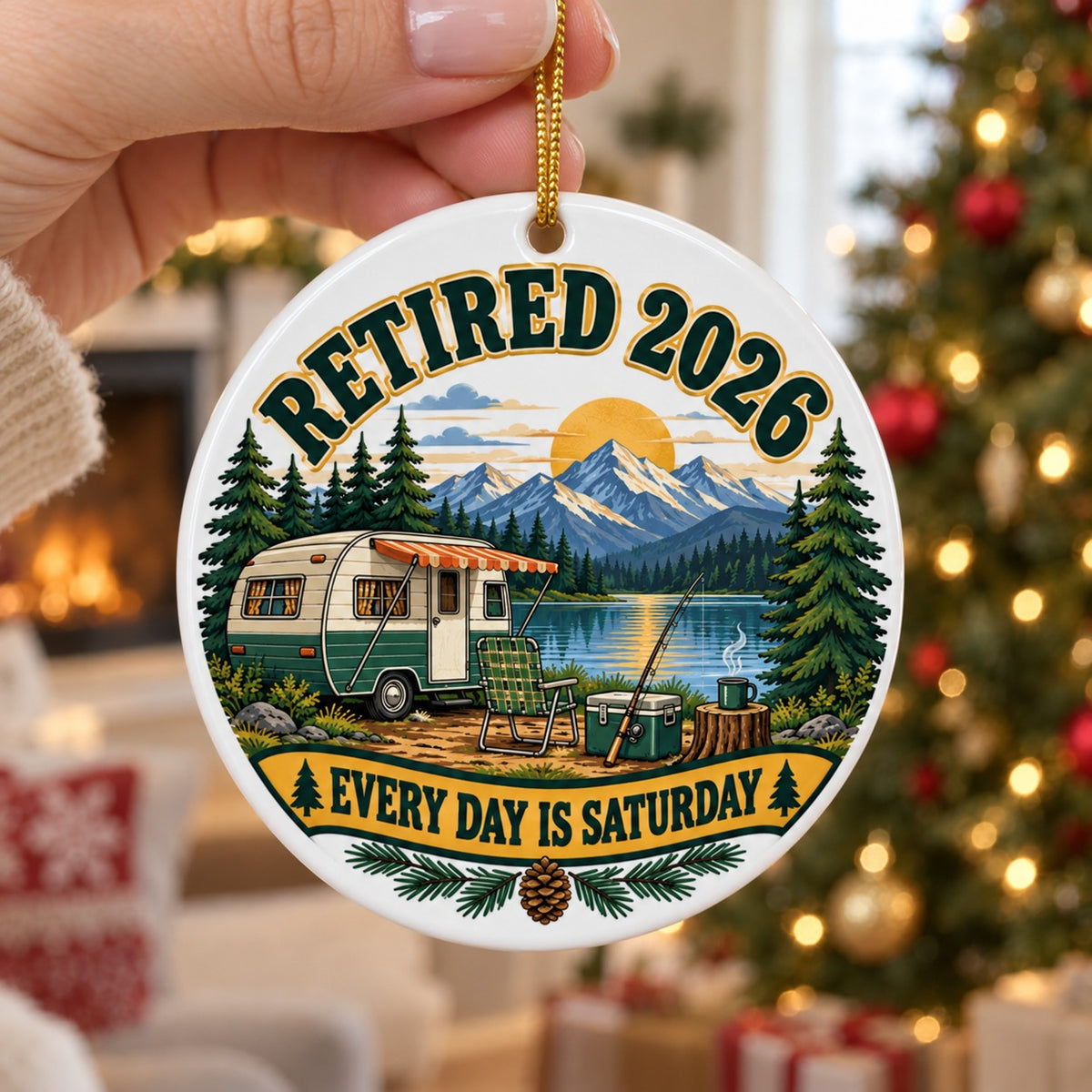 Every Day Is Saturday Camp Badge Retired 2026 Ceramic Christmas Ornament