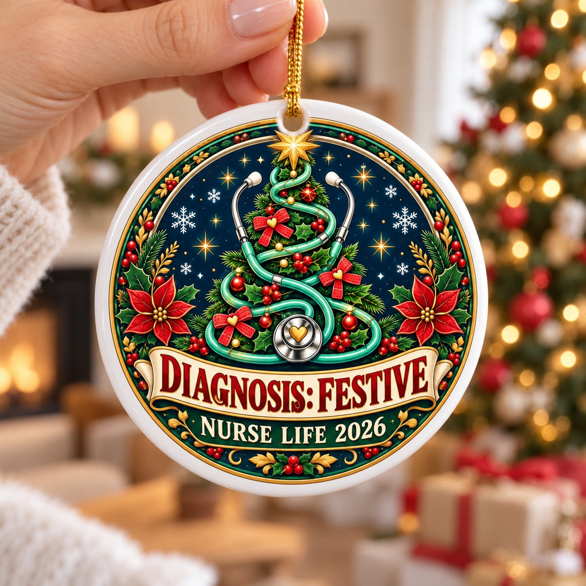Diagnosis Festive Nurse Christmas Ceramic Ornament