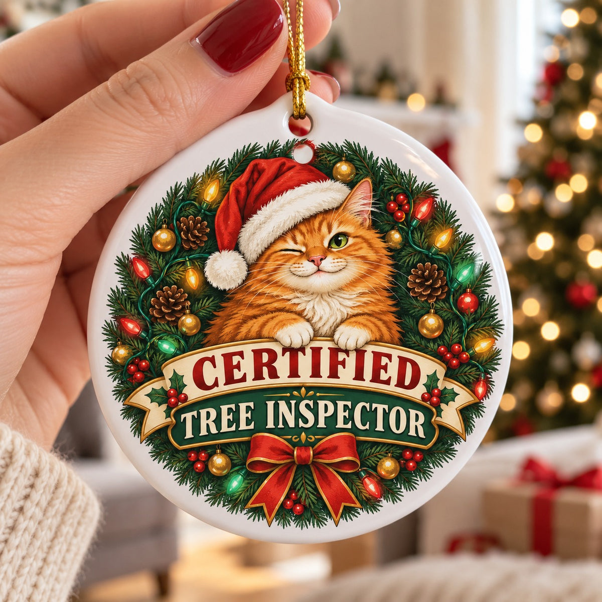 Certified Tree Inspector Cat Christmas Ornament for Pet Lovers