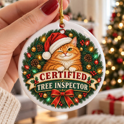 Certified Tree Inspector Cat Christmas Ornament for Pet Lovers