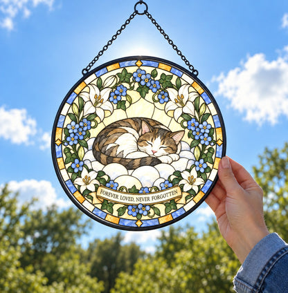 Peaceful Slumber Cat Memorial Suncatcher Window Hanging Ornament