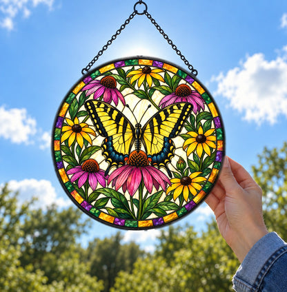 Sunlit Swallowtail Garden Suncatcher Glass Window Hanging Ornament