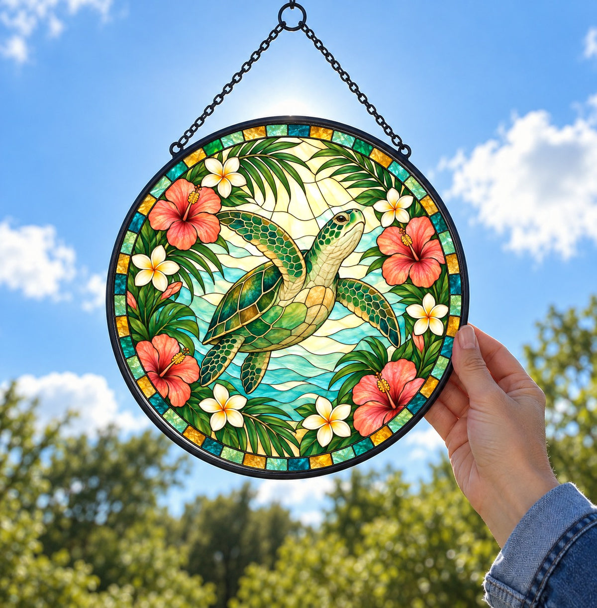 Sunlit Sea Turtle Suncatcher Hanging Glass Window Ornament