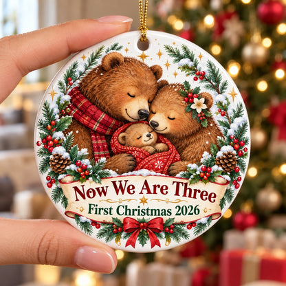 Now We Are Three Bear Family Ceramic Christmas Ornament