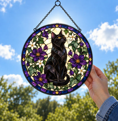 Midnight Familiar Black Cat Suncatcher Hanging Window Ornament