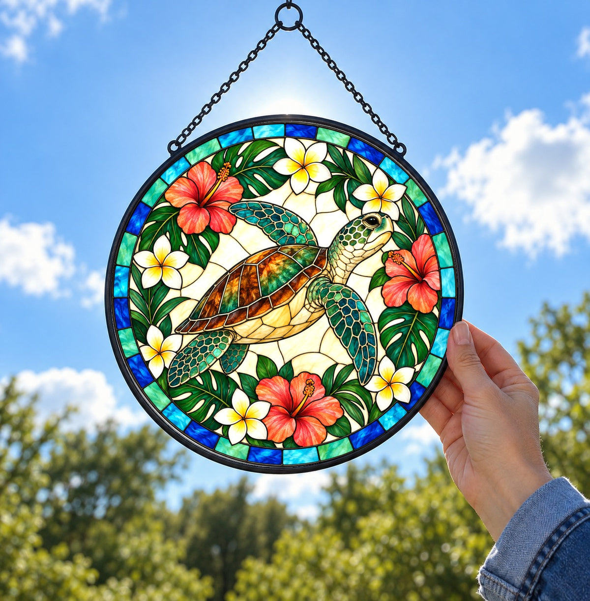 Gliding Sea Turtle Suncatcher Coastal Glass Window Ornament