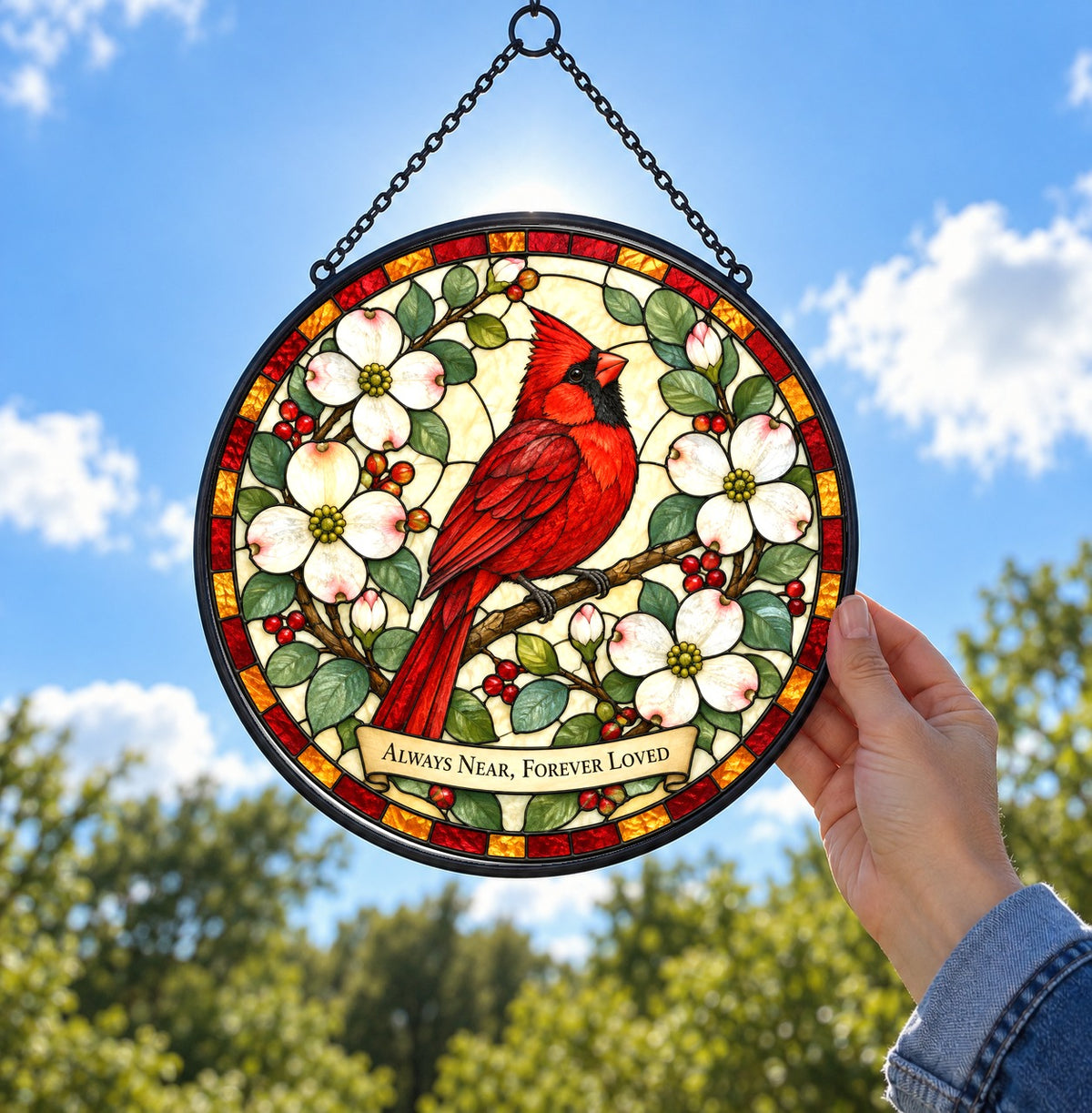 Cardinal of Eternal Comfort Suncatcher, Memorial Glass Ornament