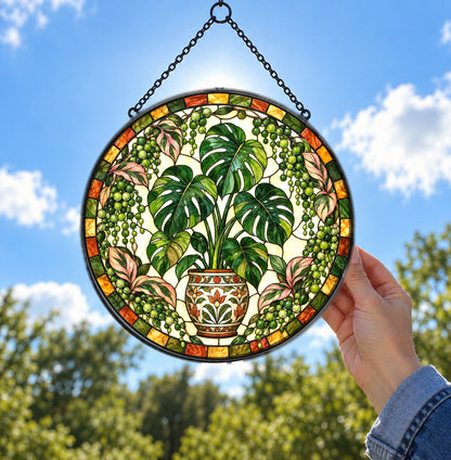 Emerald Monstera Oasis Suncatcher Window Hanging Ornament
