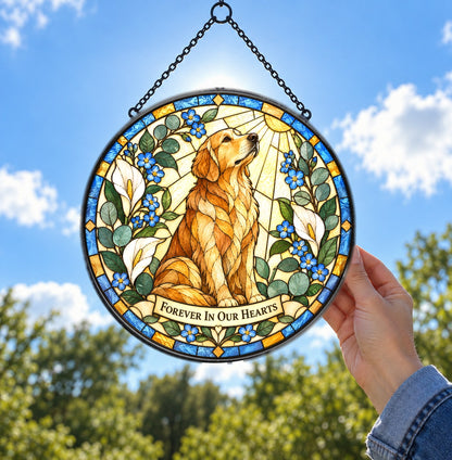 Golden Light Dog Memorial Glass Suncatcher Window Hanging Ornament