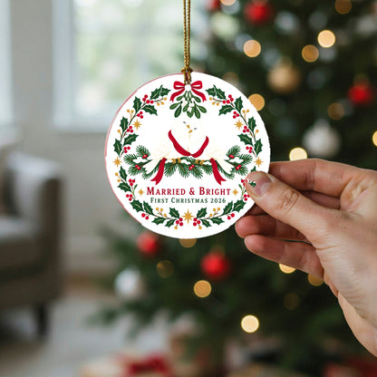 Married and Bright First Christmas Turtledoves Ceramic Ornament