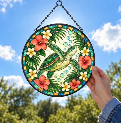 Serene Sea Turtle Suncatcher Ornament for Coastal Window Decor