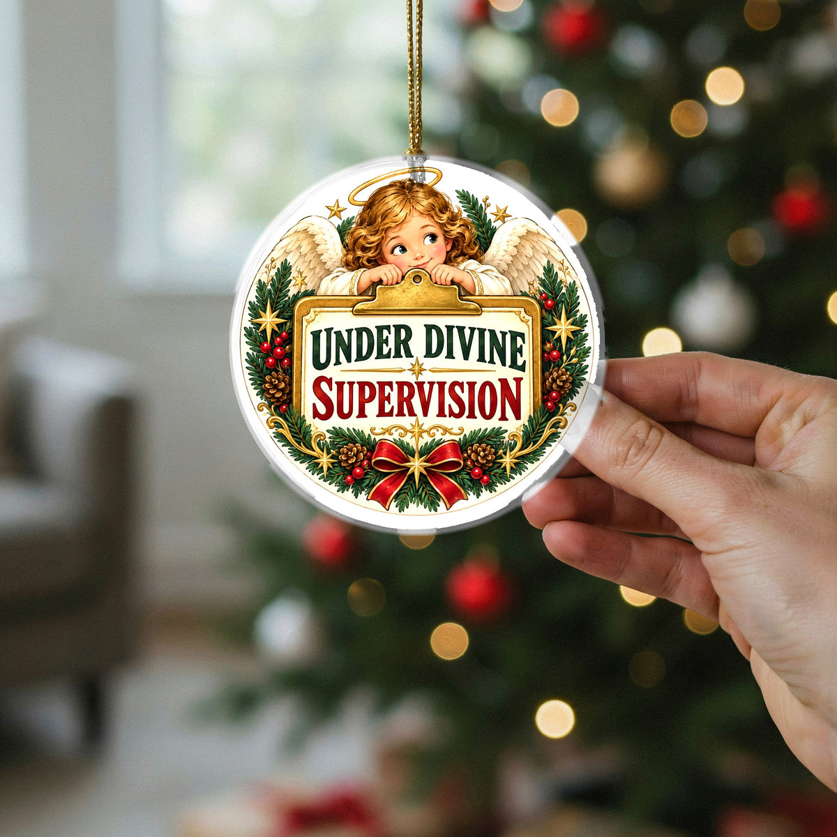 Divine Supervision Angel Ceramic Christmas Tree Ornament