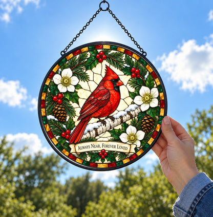 Winter Cardinal Memorial Suncatcher Glass Window Hanging Ornament