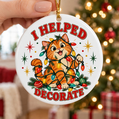 Tangled Tabby Tree Helper Ceramic Christmas Ornament, Cat Decor