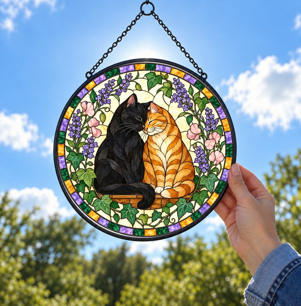 Affectionate Cats Suncatcher, Glass Pet Lover Window Ornament