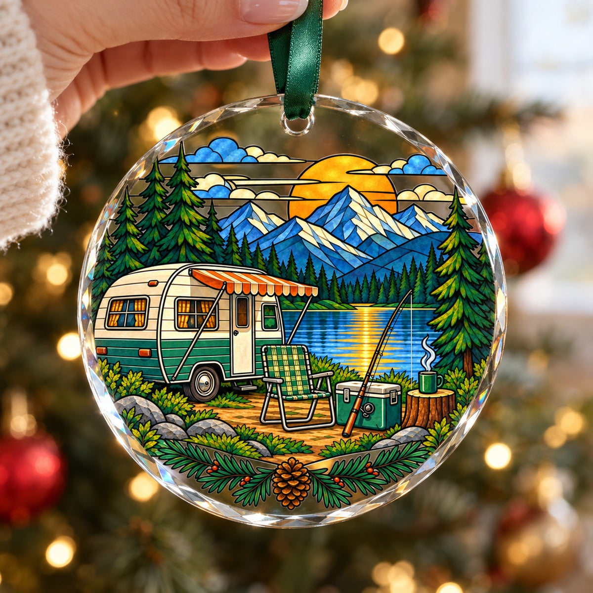 Every Day Is Saturday Camp Badge Glass Christmas Ornament