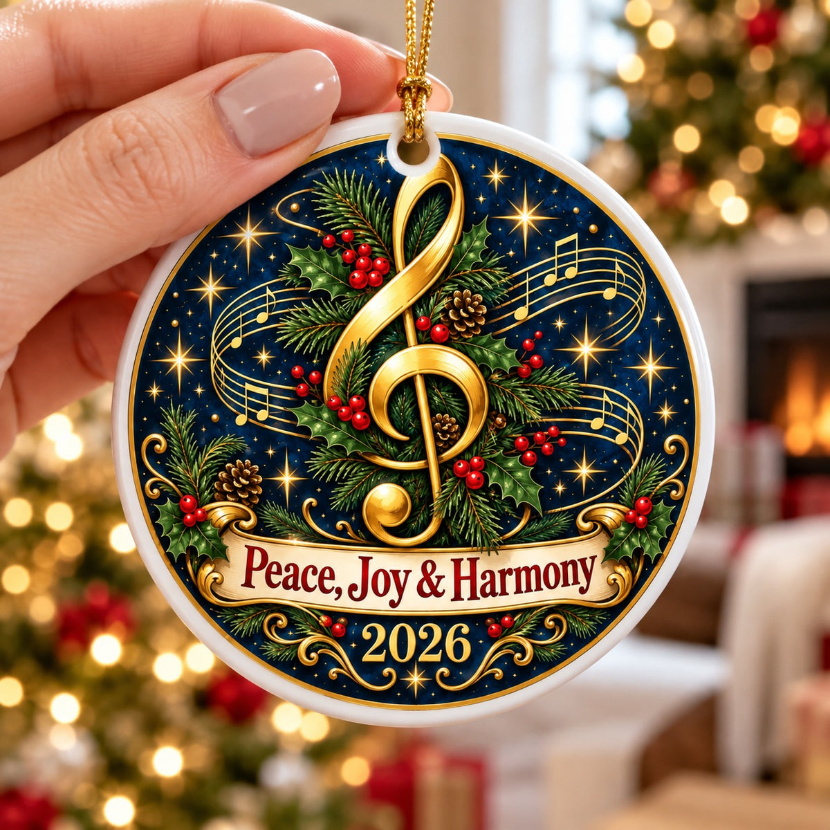 Treble Clef Harmony Wreath Ceramic Christmas Ornament