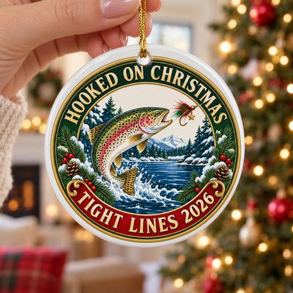 Tight Lines Holiday Fly Fishing Ceramic Christmas Ornament