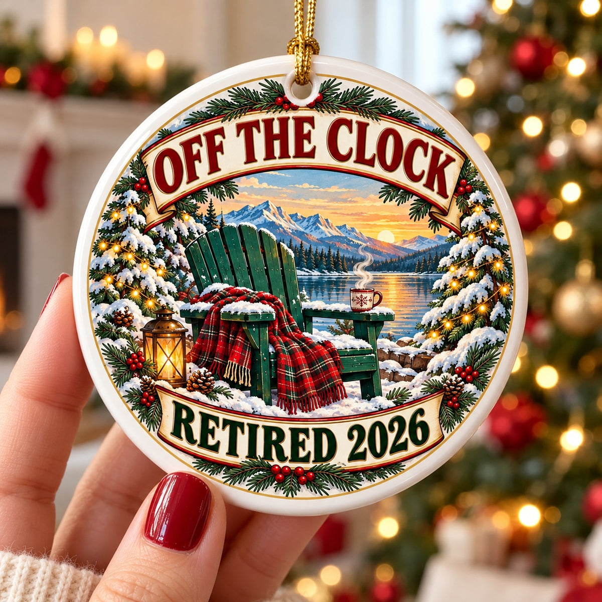 Off The Clock Cozy Winter Chair Ceramic Christmas Retirement Ornament