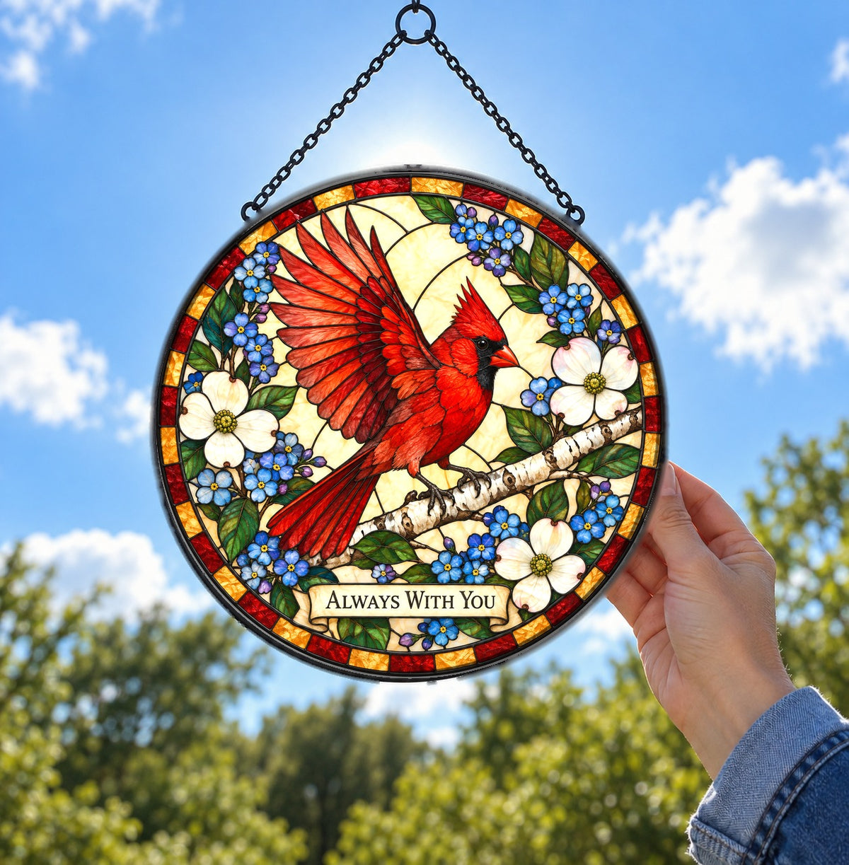 Cardinal Memorial Suncatcher Glass Window Hanging Ornament
