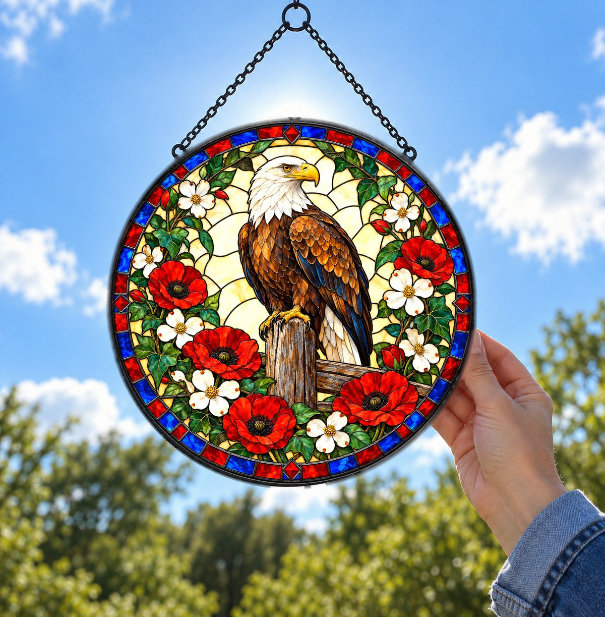 Majestic Eagle Americana Suncatcher Glass Window Ornament