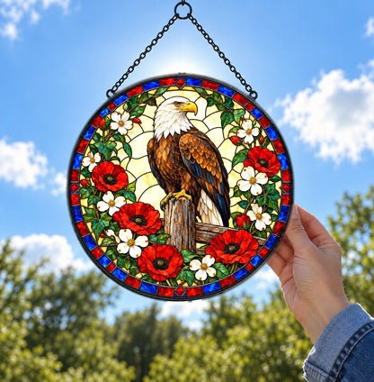 Majestic Eagle Americana Suncatcher Glass Window Ornament