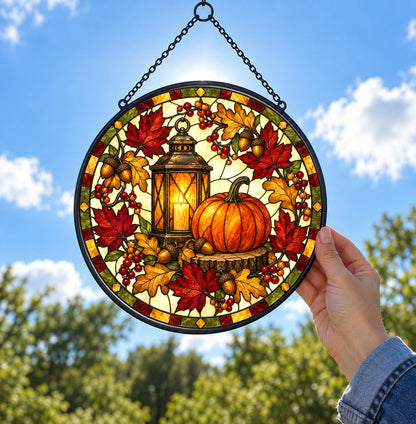 Autumn Glow Lantern Pumpkin Suncatcher Fall Harvest Ornament