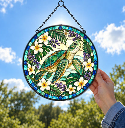 Sea Turtle Glass Suncatcher, Coastal Ocean Window Ornament