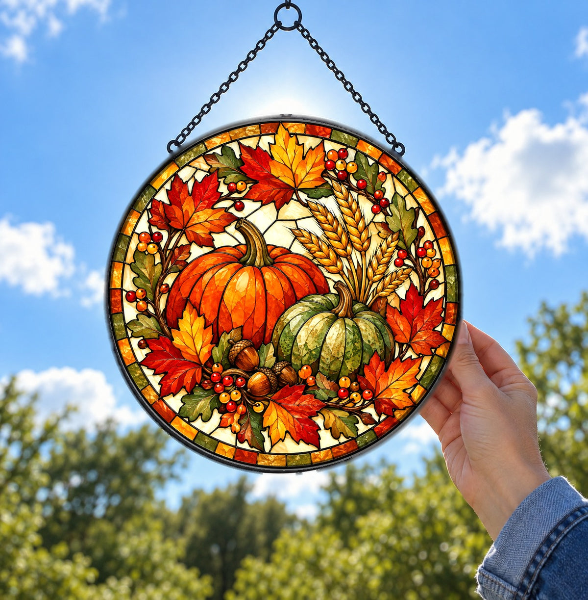 Harvest Heirloom Pumpkins Suncatcher, Autumn Window Decor Ornament