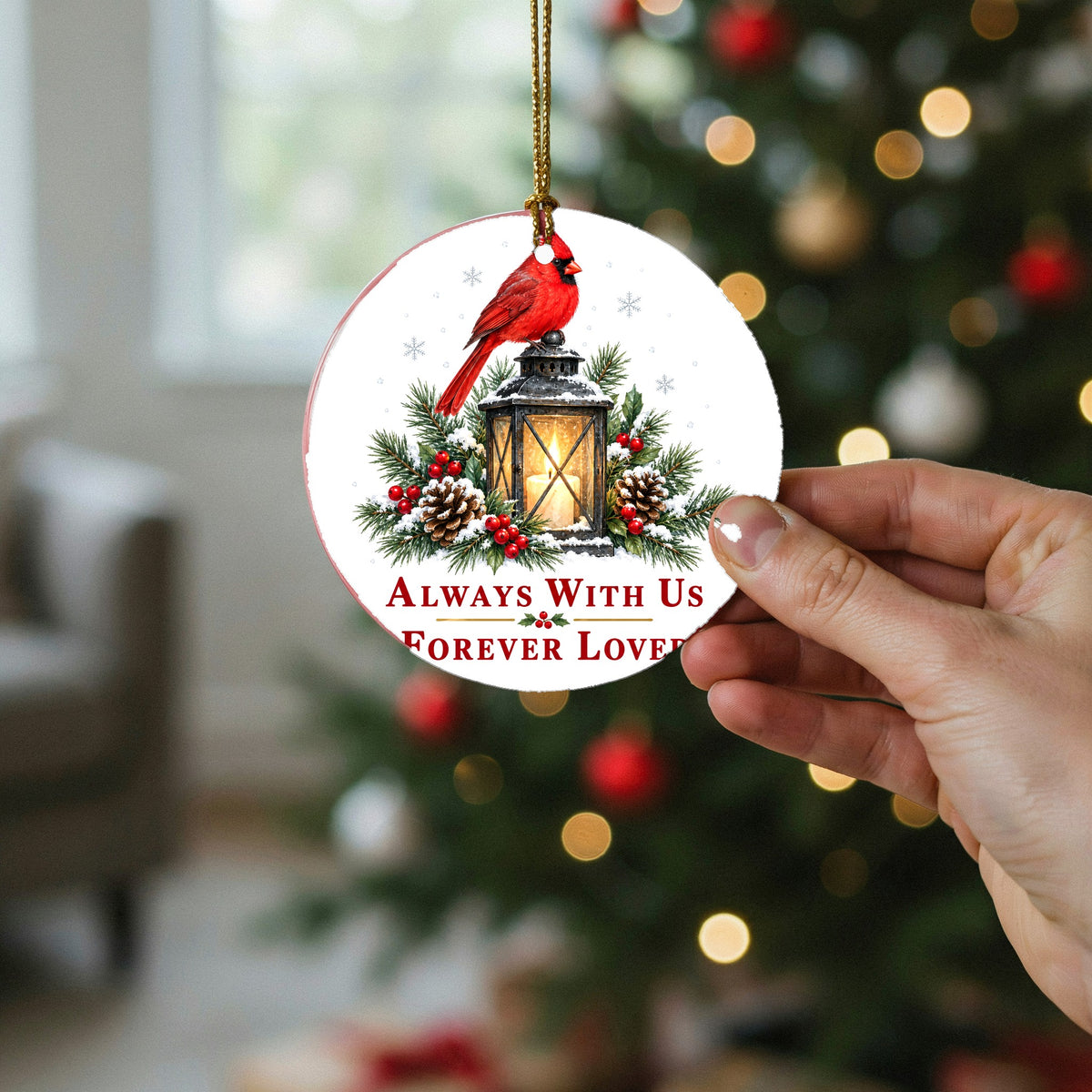 Luminous Remembrance Lantern Cardinal Memorial Ceramic Christmas Ornament